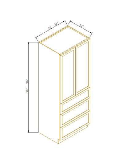Avalon Slim Shaker White Triple Drawer Pantry Cabinet 24″W X 90″H X 24″D