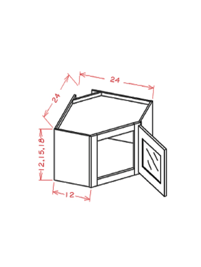 SU-DCW2418GD: Ready-to-Finish Shaker Glass Door Diagonal Wall Stacker Cabinet 18″ H