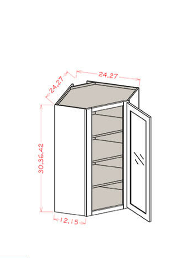 Navy Blue Shaker 24 in. W x 12 in. D x 36 in. H Diagonal Glass Door Wall Cabinet