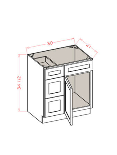 HE-V3021DL: Haven Ember 30″ Vanity Combo Bases Three Drawers Left