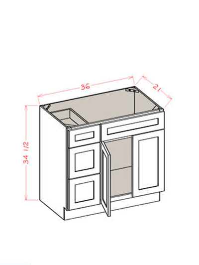 HE-V3621DL: Haven Ember 36″ Vanity Combo Bases Three Drawers Left