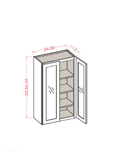 SU-W3042GD: Ready-to-Finish Shaker 30″ Glass Door Wall Cabinet Double Door 42″ Tall