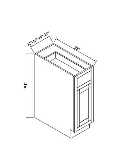 Inset Brown Slab Shaker Single Door Base Cabinet 15”W*25”D*34-1/2”H