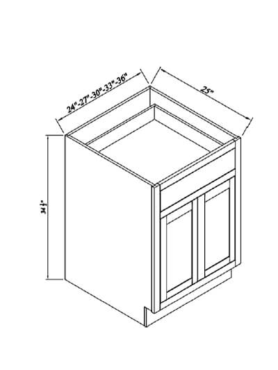 Inset Brown Slab Shaker Double Door Base Cabinet 33”W*25”D*34-1/2”H