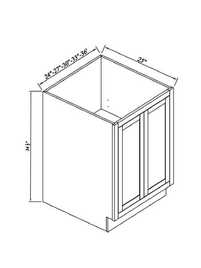 Inset White Slab Shaker Full Height Double Door Base Cabinet 30″W X 34.5″H X 25″D