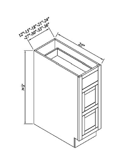 Inset White Slab Shaker Base Triple Drawer Pack Cabinet 27”W*25”D*34-1/2”H