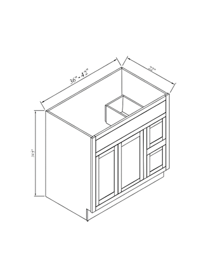 Inset White Slab Shaker Vanity Sink Base With Two Right Drawers 42”W*22”D*34-1/2”H
