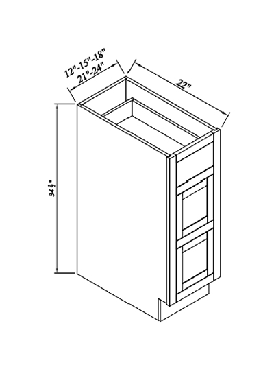 Inset White Slab Shaker Vanity Three Drawer Base 18”W*22”D*34-1/2”H