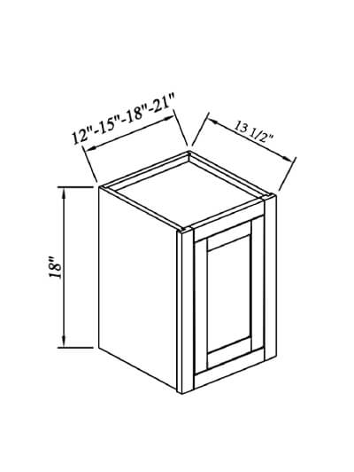 Inset White Slab Shaker Single Door Wall Cabinet 21″W X 18″H X 13 1/2″D