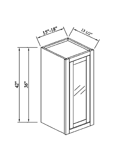 Inset Brown Slab Shaker Single Glass Door Wall Cabinet 18”W*36”H*13 1/2”D