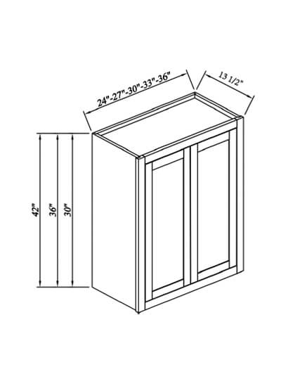 Inset Brown Slab Shaker Double Door Wall Cabinet 27”W*36”H*13 1/2”D