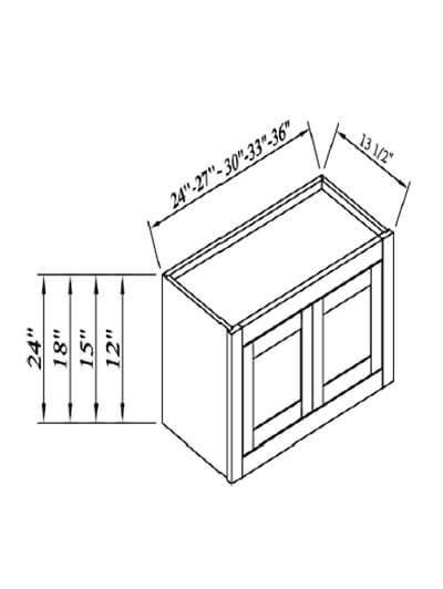 Inset Brown Slab Shaker Double Door Wall Cabinet 27″W X 18″H X 13 1/2″D
