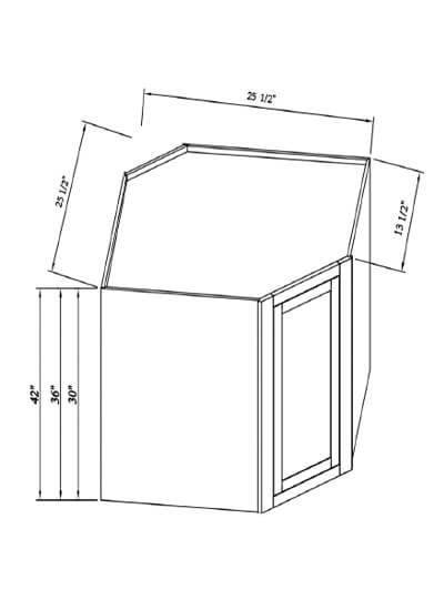 Inset White Slab Shaker Wall Diagonal Corner Cabinet 25 1/2″W X 42″H X 13 1/2″D