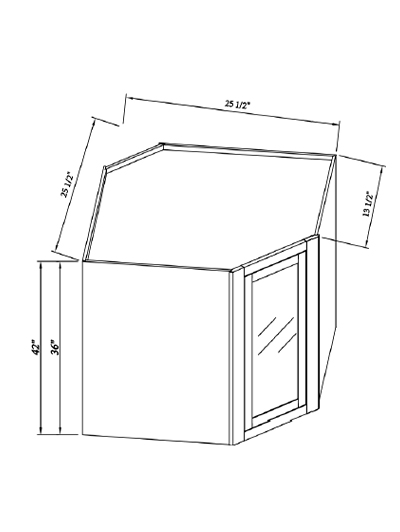 Inset White Slab Shaker Glass Door Wall Diagonal Corner Cabinet 25 1/2″W X 36″H X 13 1/2″D