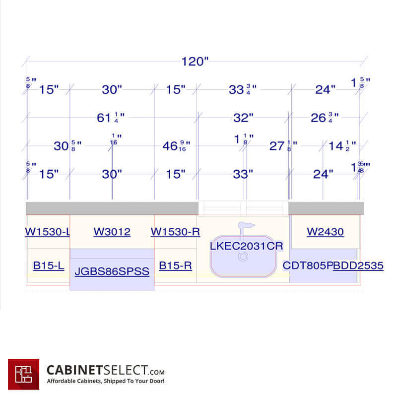 Standard 10ft Run Kitchen Diagram | CabinetSelect.com