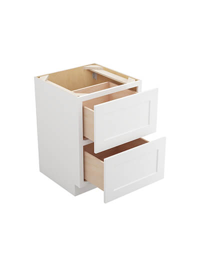 WS-2DB24: Shaker White 24″ Two Drawer Base Cabinet