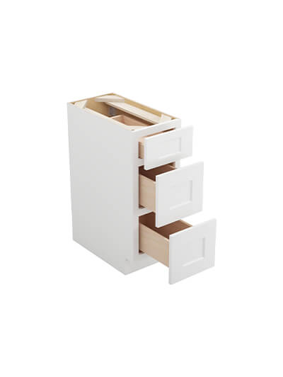 WS-3DB12: Shaker White 12″ Three Drawer Base Cabinet