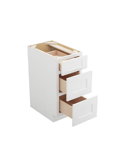 WS-3DB15: Shaker White 15″ Three Drawer Base Cabinet