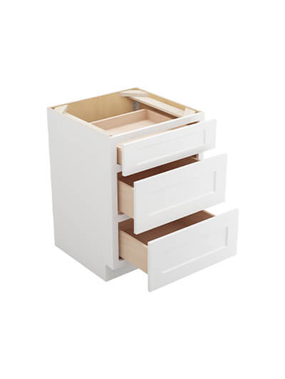 WS-3DB24: Shaker White 24″ Three Drawer Base Cabinet