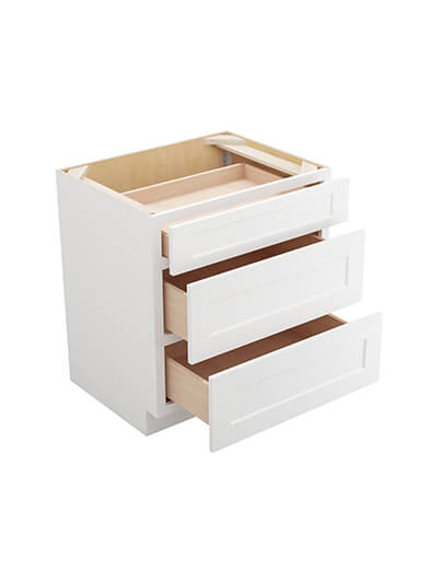 WS-3DB30: Shaker White 30″ Three Drawer Base Cabinet