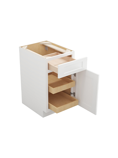 WS-B182RS: Shaker White 18″ Single Door Single Drawer Two Rollout Shelf Base Kit