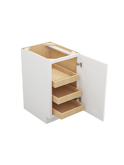 WS-B18FH3RS: Shaker White 18″ Single Full Height Door Three Rollout Shelf Base Kit