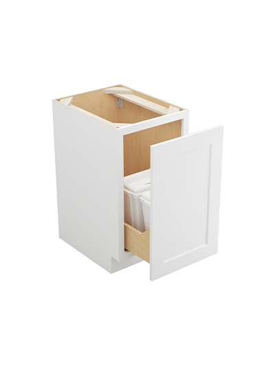 WS-B18FHTCPO: Shaker White Full Height Door Base with Double Trashcan Pullout