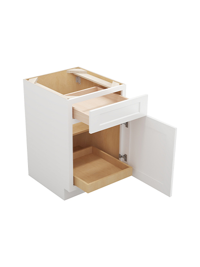 WS-B211RS: Shaker White 21″ Single Door Single Drawer One Rollout Shelf Base Kit