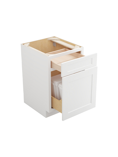 WS-B21TCPO: Shaker White Base with Double Trashcan Pullout