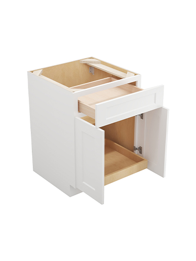WS-B241RS: Shaker White 24″ Double Door Single Drawer One Rollout Shelf Base Kit