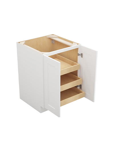 WS-B24FH3RS: Shaker White 24″ Double Full Height Door Three Rollout Shelf Base Kit