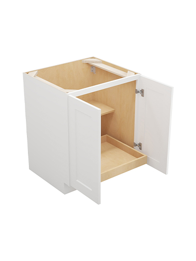 WS-B27FH1RS: Shaker White 27″ Double Full Height Door One Rollout Shelf Base Kit