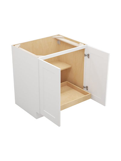 WS-B30FH1RS: Shaker White 30″ Double Full Height Door One Rollout Shelf Base Kit