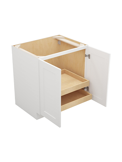 WS-B30FH2RS: Shaker White 30″ Double Full Height Door Two Rollout Shelf Base Kit