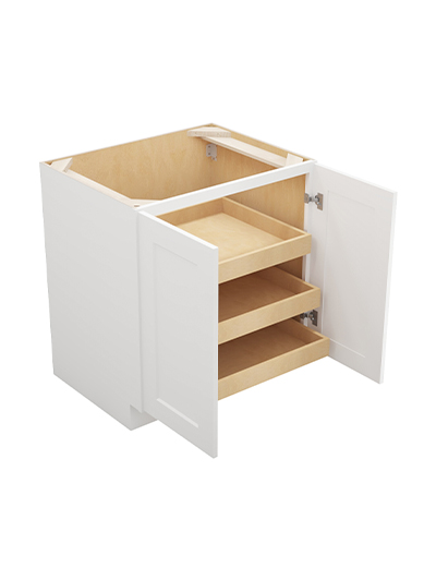 WS-B30FH3RS: Shaker White 30″ Double Full Height Door Three Rollout Shelf Base Kit