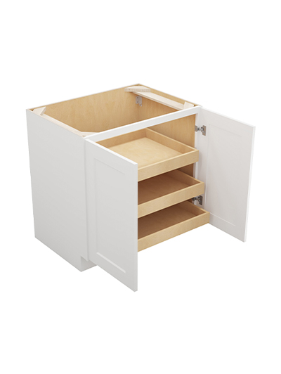 WS-B33FH3RS: Shaker White 33″ Double Full Height Door Three Rollout Shelf Base Kit