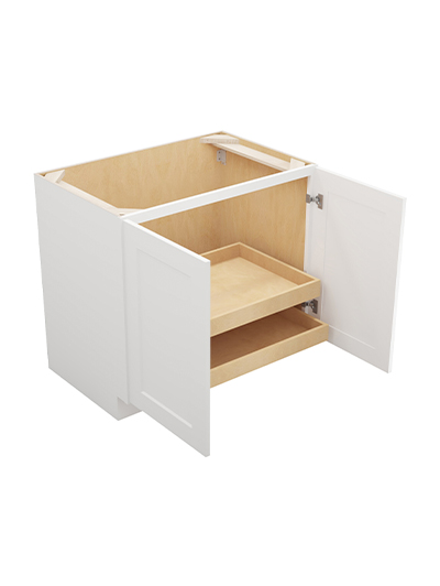 WS-B36FH2RS: Shaker White 36″ Double Full Height Door Two Rollout Shelf Base Kit
