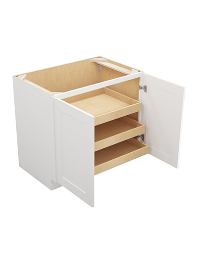 WS-B36FH3RS: Shaker White 36″ Double Full Height Door Three Rollout Shelf Base Kit