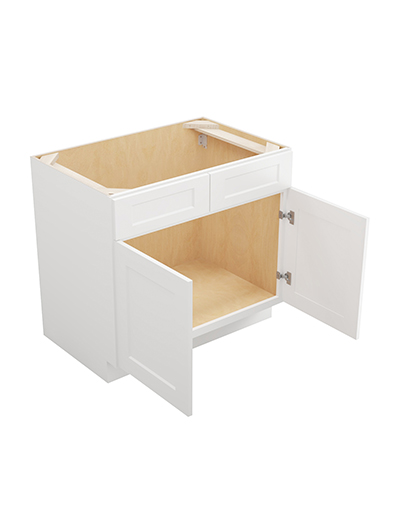 WS-VS36: Shaker White 36″ Vanity Sink Base Double Door Double Drawer Front