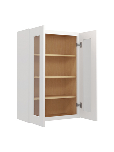 WS-W2436GD: Shaker White 24″ Glass Door Wall Cabinet Double Door 36″ Tall
