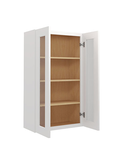 WS-W2442GD: Shaker White 24″ Glass Door Wall Cabinet Double Door 42″ Tall
