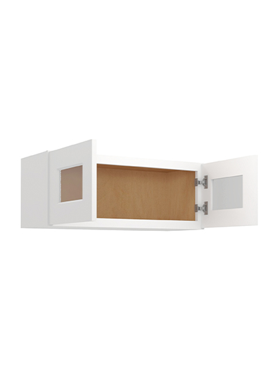 WS-W3012GD: Shaker White 30″ Glass Door Wall Stacker Cabinet Double Door 12″ H