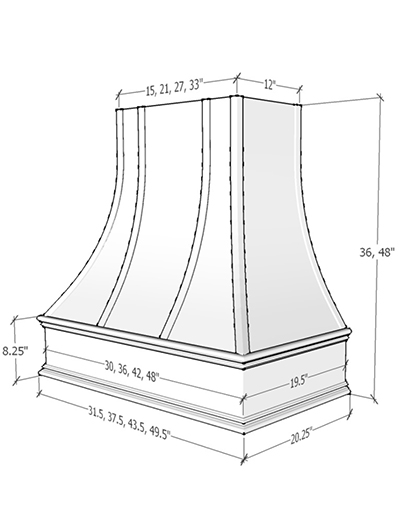 Asheville – 48″ Curved Classic Molding Strapped Oxford White Hood