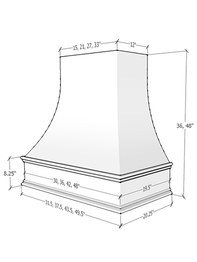 Asheville – 42″ Curved Classic Molding Smooth Oxford White Hood