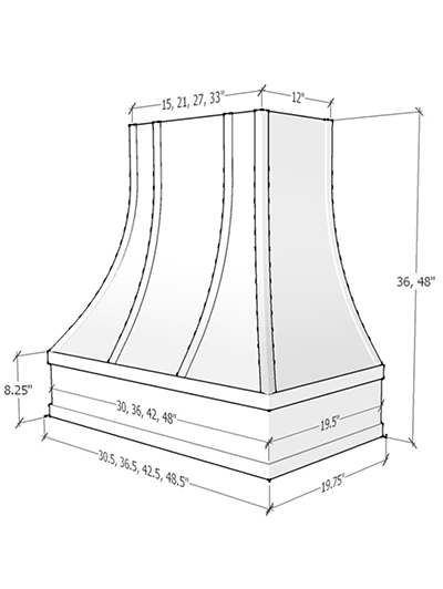 Asheville – 48″ Curved Block Molding Strapped Oxford Toffee Hood