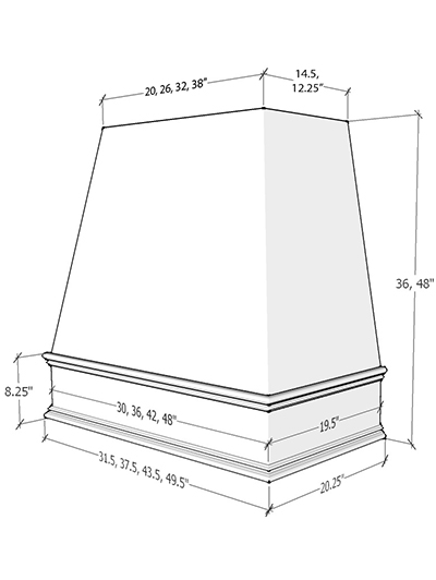 Raleigh – 36″ Tapered Classic Molding Smooth Oxford Mist Hood