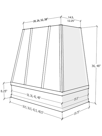 Raleigh – 48″ Tapered Block Molding Strapped Navy Blue Shaker Hood