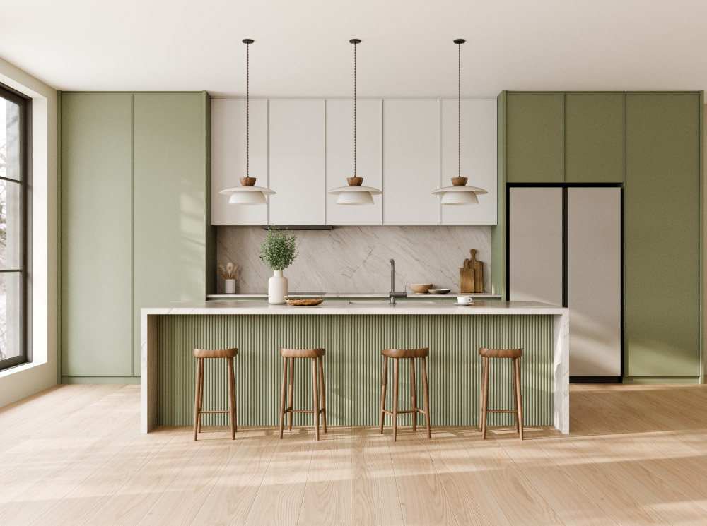 Sage Olive Green White Modern Kitchen | Kitchen Design Inspiration | Cabinetselect.com