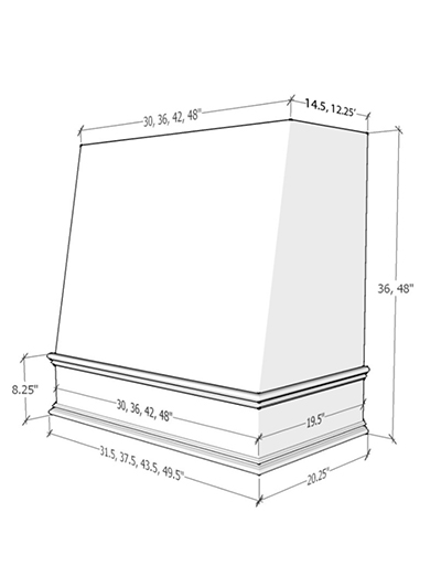 Wilmington – 36″ Angled Classic Molding Smooth Oxford White Hood