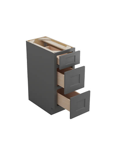 SG-3DB12: Shaker Grey 12″ Three Drawer Base Cabinet